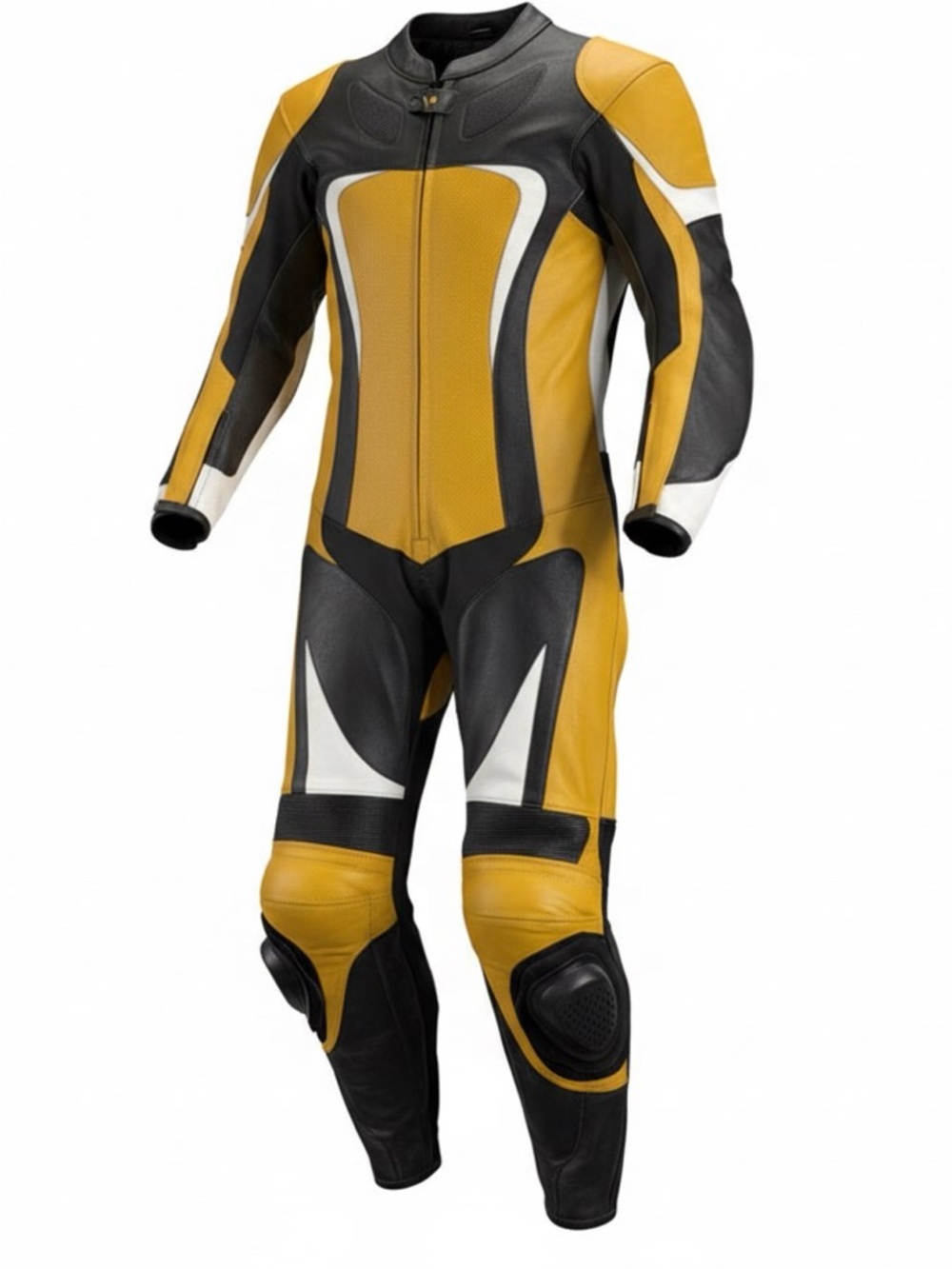 Men's Yellow Black White Leather Motorcycle Suit 3X